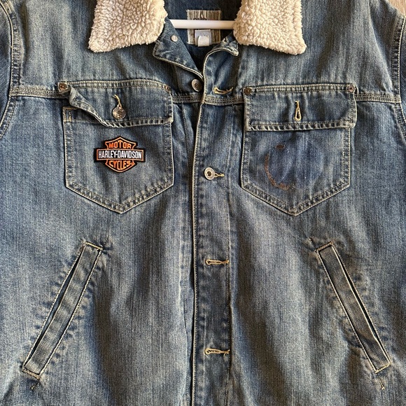 Vintage XL fleece lined denim jacket with custom Route 66 and Harley patches - Picture 12 of 13
